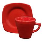 Jogo 6 Xícaras de Café e Chá Vermelha Com Pires em Cerâmica 150ml