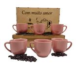 Jogo 6 Xicaras De Porcelana Para Café Chá 170ml Caixa Em Mdf Decorada Várias Cores