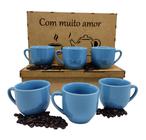 Jogo 6 Xicaras De Porcelana Para Café Chá 170ml Caixa Em Mdf Decorada Várias Cores