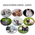 Jogo 8 Apoio de Chopp Linha Cat Presente para amantes de Gatos Redondo