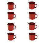Jogo 8 canecas esmaltada 5cm vermelha xícara café fazenda