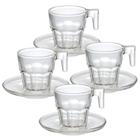 Jogo 8 Peças Xicara Caneca De Vidro Transparente Com Pires Café Chá Cappuccino Nespresso 70ml