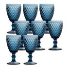 Jogo 8 Taças de Vidro Bico de Abacaxi Cor Azul para Água Lyor 260ml