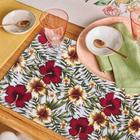 Jogo Americano 8 Peças Em Jacquard Estampado Floral Vermelho e Branco - Menedecor