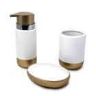 Jogo Banheiro Porcelana Kit Lavabo Higiene Decoração Dispenser Sabonete Liquido Saboneteira Porta Escovas Objetos 3pçs