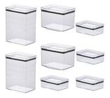 Jogo C/ 8 Potes Organizador Cozinha Armario Porta Mantimento