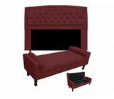 Jogo Cabeceira Geovana + Calçadeira Fênix King 195cm Suede Vermelho Bordo - LM DECOR