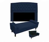 Jogo Cabeceira Geovana + Calçadeira Fênix Queen 160cm Suede Azul Marinho - LM DECOR