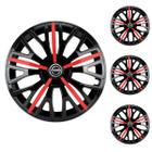 Jogo Calota Aro 14 Triton Sport Black Red Universal + Emblema Resinado Nissan