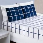 Jogo Cama Lençol Brooklyn Queen Quadriculado Micropercal 200 Fios 3 Peças - Azul Marinho