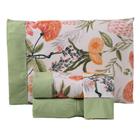 Jogo Cama Lençol Encanto King Estampado Percal 180 Fios c/ Ponto Palito 4 Peças - Floral - Verde - Casa Scarpa