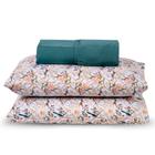 Jogo Cama Lençol Verace King Percal 300 Fios c/ Fronhas Estampadas 3 Peças - Verde Escuro - Casa Scarpa