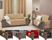 Jogo capa sofá impermeavel ultrassonico padrão 2 e 3 lugares cor caqui e palha
