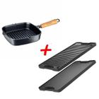 Jogo Chapa Bifeteira 50 x 25 cm Mais Frigideira Cook Grill Quadrada 23,5 cm - Panela Mineira