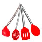 Jogo Colheres Silicone Inox Utensílios Cozinha 4pçs Vermelho - Limix