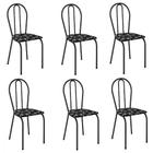 Jogo com 06 Cadeiras de Aço Para Cozinha - Preto Cromo - Assento Preto Florido - Tenda House