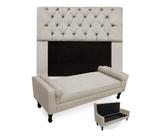 Jogo Com Cabeceira Mirage + Recamier Baú Fenix Queen 160 cm Suede Bege - LM DECOR