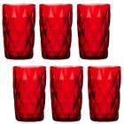 Jogo Conjunto 6 Copo Rubi Vermelho Drink Agua Suco Diamante Vidro Mesa Posta - KE HOME