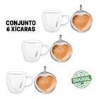Jogo Conjunto 6 Xícaras Café Chá Coração Parede Dupla Vidro Borossilicato 150 ml com Alça