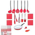 Jogo Conjunto Kit Colheres De Silicone Utensílios 41 Peças Frigideira 24cm