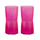 Jogo de 2 copos de agua rombus 465ml neon rosa em vidro