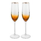 Jogo de 2 taças para champanhe Celebrare em vidro gold rim 220ml A25,7cm cor ambar Borda Dourada