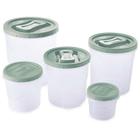 Jogo de 5 Potes Grandes Porta Mantimentos Conjunto Kit Com Potes Organizador de Plástico Redondo Com Tampa Rosca Para Armazenar Alimentos Plasútil
