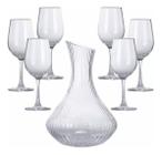 Jogo de 6 Taças de Vinho com Decanter Canelado 1,7 Litros