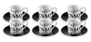 Jogo de 6 Xícaras 6 Pires Café Cafézinho Porcelana Decorar Preto Estampado 90ML