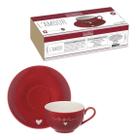 Jogo De 6 Xicaras De Café 90ml Porcelana Com Pires Lamour Vermelho Hauskraft