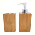 Jogo De Banheiro Bambu Dispenser Sabonete E Porta Escova Lavabo Acessorios Peças Dentes Saboneteira