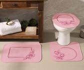Jogo De Banheiro Rosa Flor Pink 03 Peças - Antiderrapante
