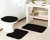 Jogo de banheiro tapete kit 3 peças 100% antiderrapante otimo acabamento pelo macio oasis classic (preto 1)