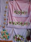 Jogo De Banho 3 Pçs/toalha de banho/toalha de rosto e de mão cor: rosa florida bordado 40x70