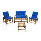 Jogo de Cadeira Sofá Mesa de Bambu Para Area Varanda Azul