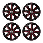 Jogo de calotas esportivas prime 14 black red + emblema alumínio volks 3d