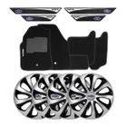 Jogo de calotas esportivas velox 14 silver black + soleiras resinadas + tapetes ford fiesta