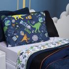 Jogo de Cama Astrodino Branco/Azul Marinho Solteiro 03 Peças - Micropercal 180 Fios