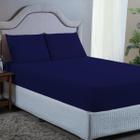 Jogo de Cama King 3 pç Lençol + Fronhas Premium Micro Percal 400 Fios Liso Azul Marinho