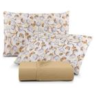 Jogo de Cama Lençol 100% Algodão com Elástico Estampado 02 e 03 Pçs Malha Penteada Fio 30/1 Solteiro/Casal/Queen/King
