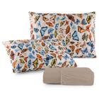 Jogo de Cama Lençol 100% Algodão com Elástico Estampado 02 e 03 Pçs Malha Penteada Fio 30/1 Solteiro/Casal/Queen/King