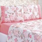 Jogo de Cama Lençol Real Casal Queen Micro Percal 200 Fios 04 Peças Serene Floral Rosa - 100% Poliéster - Casa Linda Enxovais