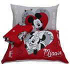 Jogo de Cama Portallar Casal Malha Mista Estampado Disney Joy Mickey Minnie Lovers 3 Peças Vermelho