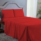 Jogo de Cama Queen 4 pç Lençol + Fronhas Premium Micro Percal 400 Fios Liso Vermelho