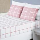 Jogo De Cama Queen Dupla Face Grid Micro Percal 200 Fios Austin 3 Pçs Rosa