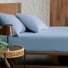 Jogo de cama simples 2pc malha 100% algodao - azul luxury 1,10x2,03mx 30cm