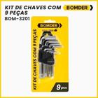 Jogo De Chaves Allen Hexagonal Curta 1,5 A 10mm Ponta Abaulada CR-V Profissional 9 Peças