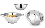 Jogo de Cozinha Aço Inox Prime 3 Peças Escorredor de Arroz, Escorredor de Macarrão e Bowl - Yangzi