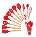 Jogo de Cozinha Kit Com 12 Peças de Silicone Utensílios e Copo Suporte para Cozinha Cabo de Madeira