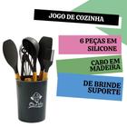 Jogo de Cozinha Premium de Silicone e Madeira Com Suporte - 123ÚTIL - 123 Útil